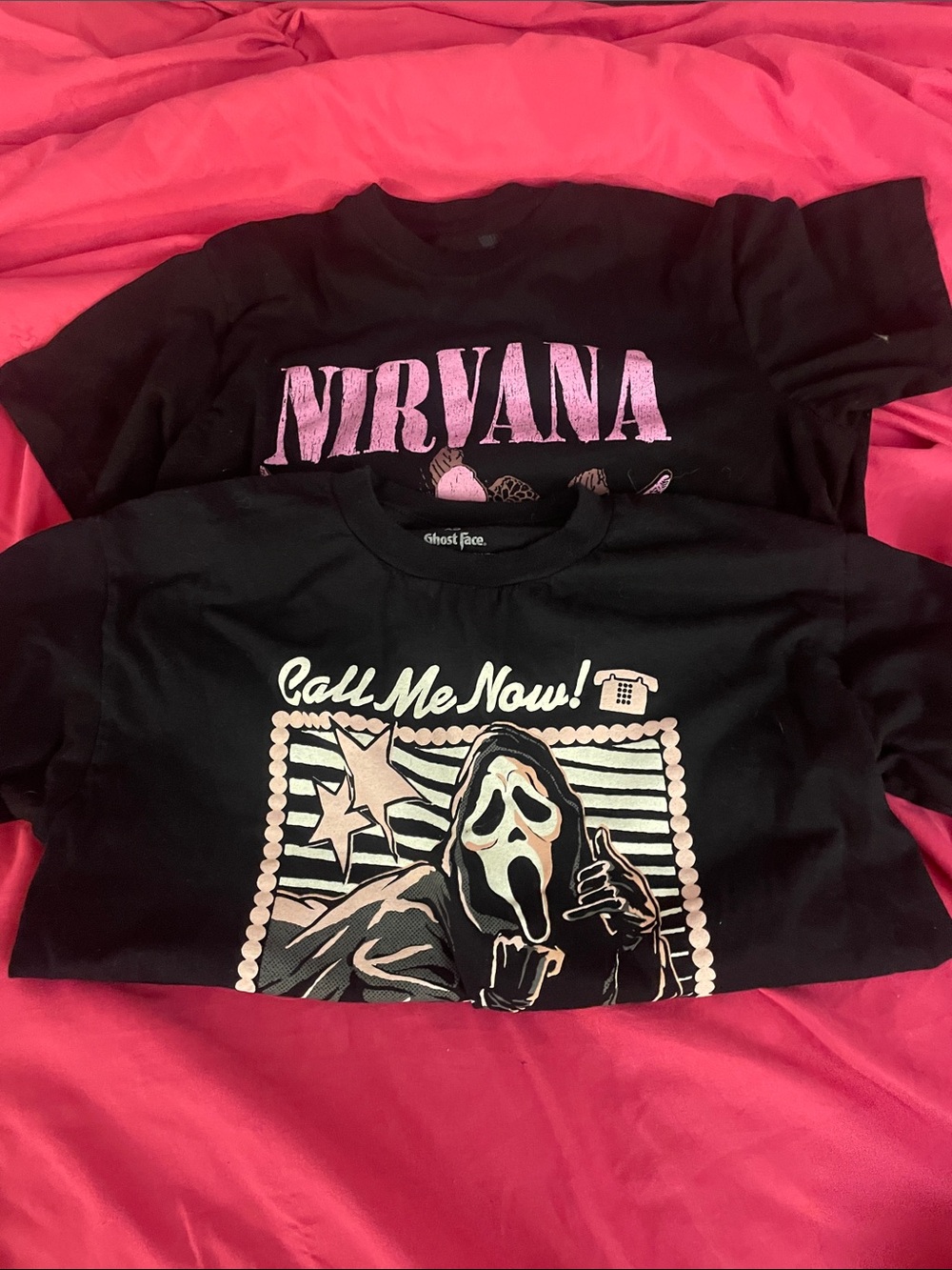 NIRVANA Black Kids Tee with Pink Logo and Gold Angel and Ghost Face tee
